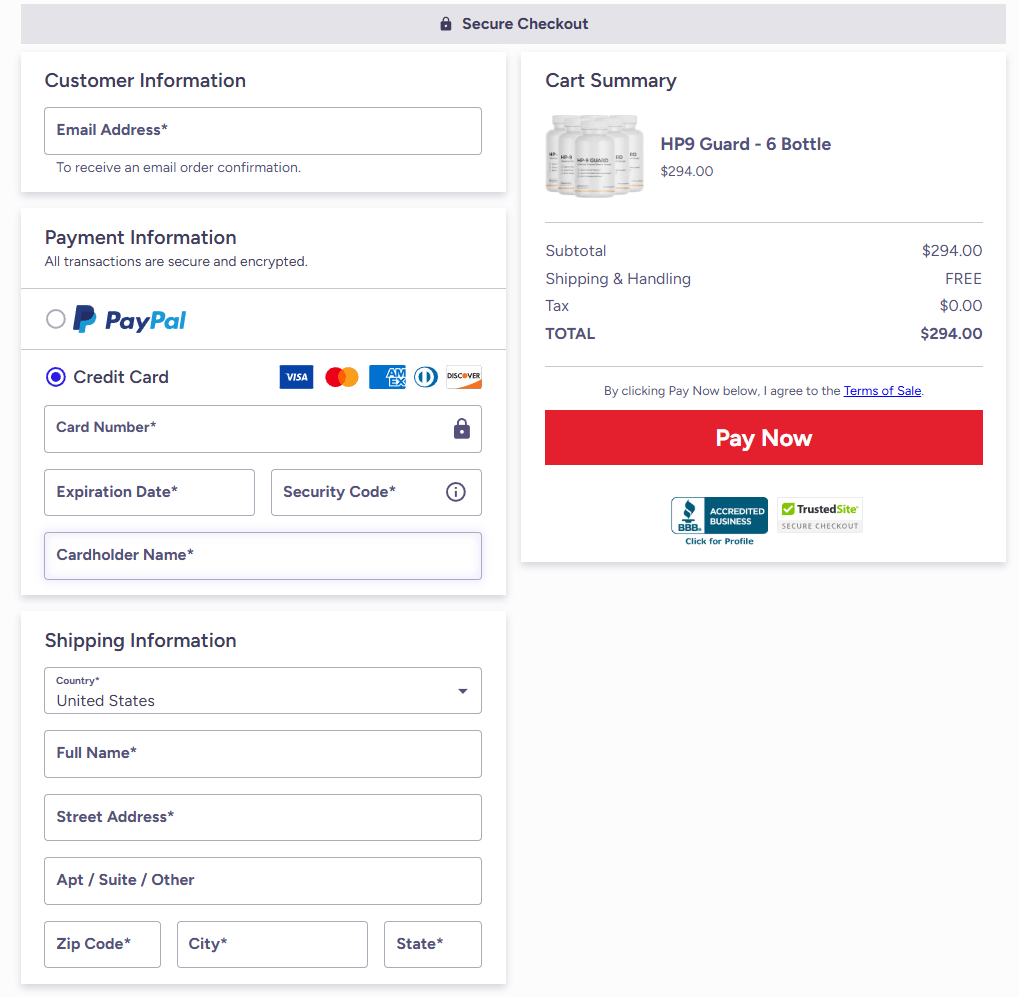 HP9 Guard checkout page